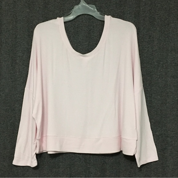 Auden Women's Plus Size 3X Cozy Pink Ribbed Pullover Crop Sleepwear Lounge Top - Picture 2 of 7